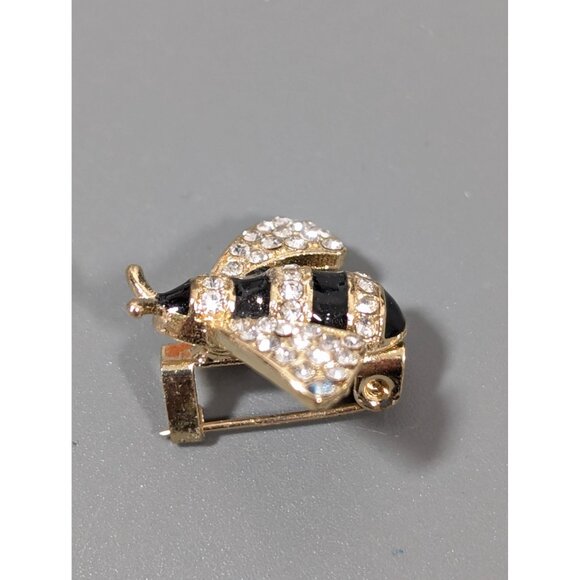 Rhinestone Pave Bumble Bee Pin Brooch Small Gold Tone Black enamel - Picture 3 of 5